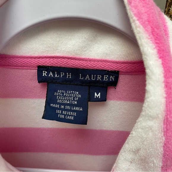 Ralph Lauren Pink & White Striped Terry Cloth Full Zip Pockets Jacket M - Picture 5 of 5